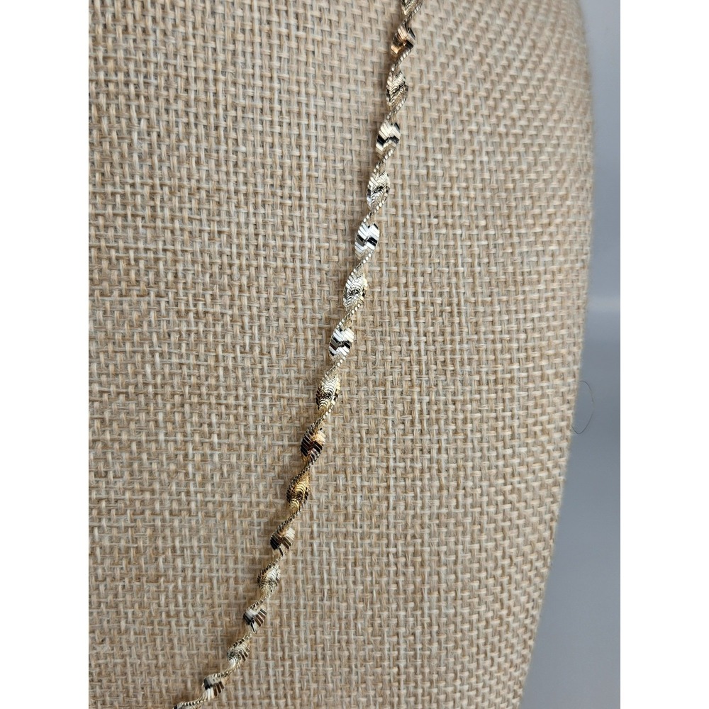 925 Sterling Silver Two Tone Singapore Chain Necklace Bracelet Earring Set Italy - Picture 3 of 10